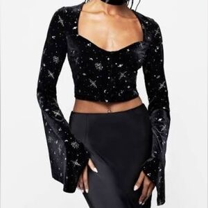 Disturbia Veniri Velour Crop Top with Celestial Design New With Tags